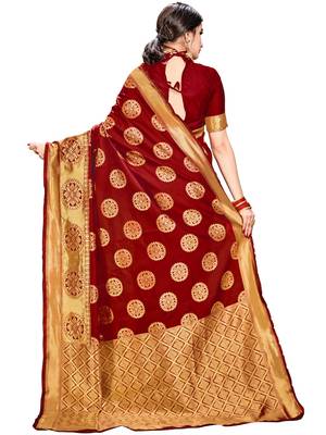 Maroon Woven Silk Saree With Blouse 3