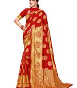 Red Woven Silk Saree With Blouse