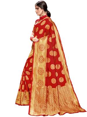 Red Woven Silk Saree With Blouse 2