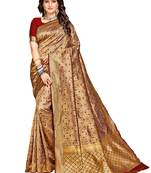 Maroon woven silk saree with blouse