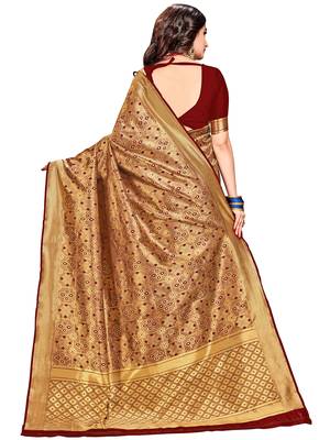 Maroon woven silk saree with blouse 3