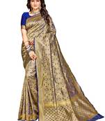 Navy blue woven silk saree with blouse