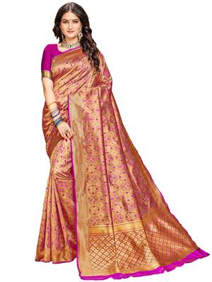 Magenta woven silk saree with blouse 1