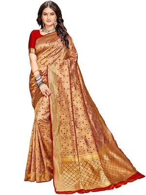 Red woven silk saree with blouse 1