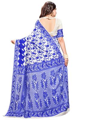 Blue printed blended cotton saree with blouse 3