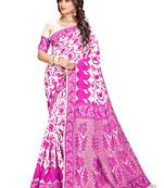 Pink printed blended cotton saree with blouse