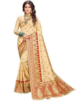 Red woven silk saree with blouse 1