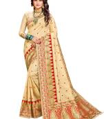 Red woven silk saree with blouse