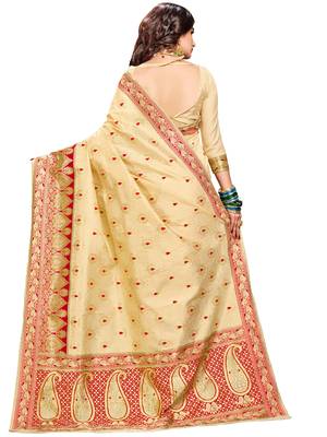 Red woven silk saree with blouse 3