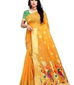 Yellow Woven Silk Saree With Blouse