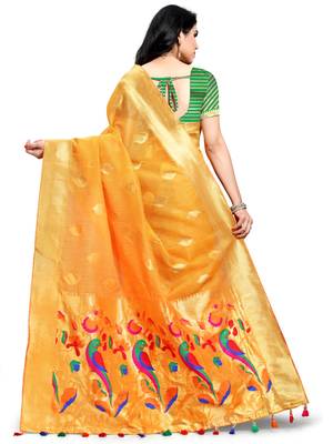 Yellow Woven Silk Saree With Blouse 2