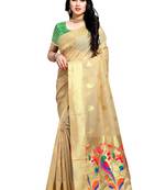 Beige woven silk saree with blouse