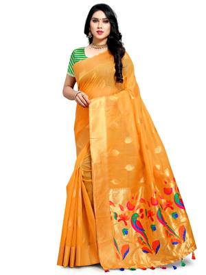 Mustard Woven Silk Saree With Blouse 1
