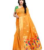 Mustard Woven Silk Saree With Blouse