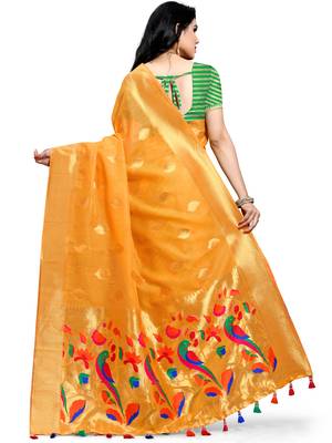 Mustard Woven Silk Saree With Blouse 2