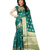 Green woven cotton silk saree with blouse