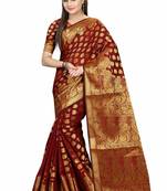 Maroon woven cotton silk saree with blouse