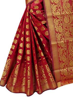 Maroon woven cotton silk saree with blouse 2