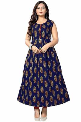 Blue printed cotton party-wear-kurtis 1