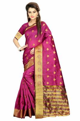 Magenta woven cotton silk saree with blouse 1