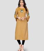 Yellow embroidered rayon party-wear-kurtis