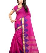Pink woven cotton saree with blouse