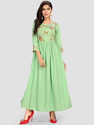 Light-green embroidered rayon party-wear-kurtis 1