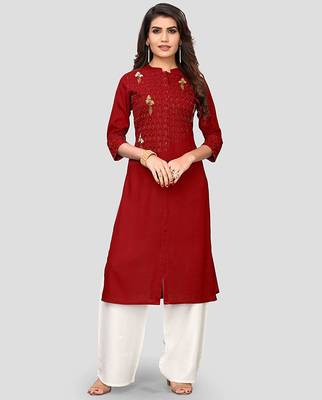 Maroon embroidered rayon party-wear-kurtis 1