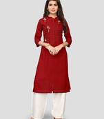 Maroon embroidered rayon party-wear-kurtis