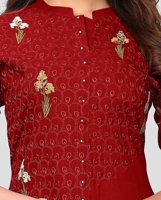 Maroon embroidered rayon party-wear-kurtis 4