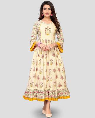 Off-white printed cotton party-wear-kurtis 1