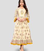 Off-white printed cotton party-wear-kurtis