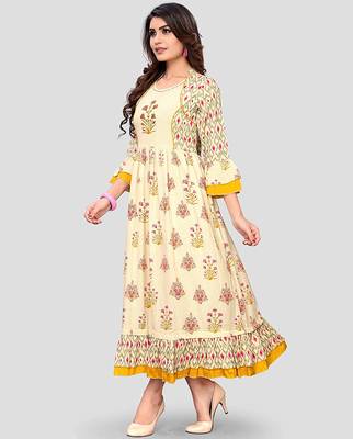 Off-white printed cotton party-wear-kurtis 3