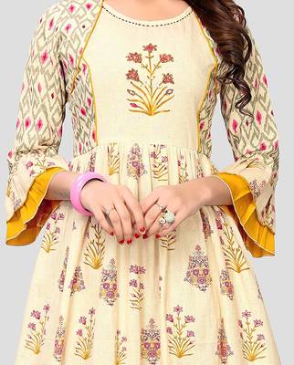 Off-white printed cotton party-wear-kurtis 4