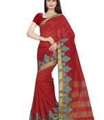 Red woven cotton saree with blouse