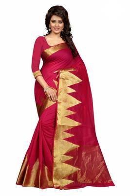 Magenta woven cotton silk saree with blouse 1