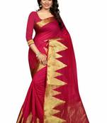 Magenta woven cotton silk saree with blouse