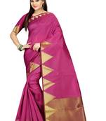 Pink woven cotton silk saree with blouse