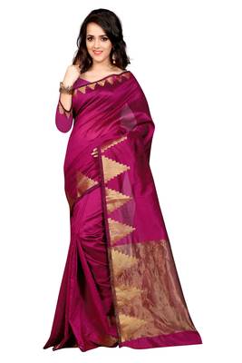 Pink woven cotton silk saree with blouse 2