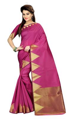 Pink woven cotton silk saree with blouse 3