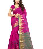Magenta woven cotton saree with blouse
