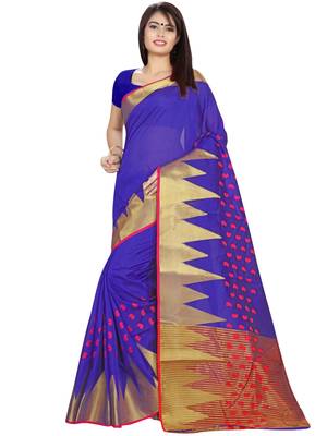 Purple woven cotton saree with blouse 1