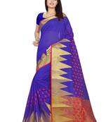 Purple woven cotton saree with blouse