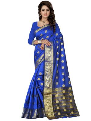 Blue woven cotton silk saree with blouse 1