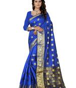 Blue woven cotton silk saree with blouse