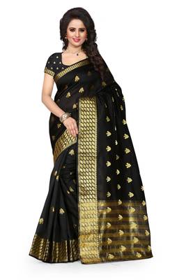 Black woven cotton silk saree with blouse 1