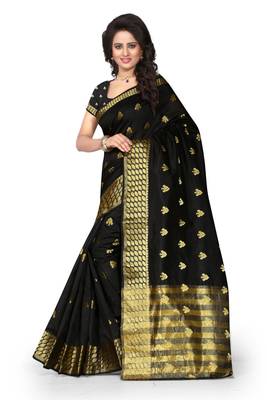 Black woven cotton silk saree with blouse 2