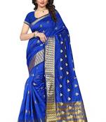 Royal blue woven cotton silk saree with blouse