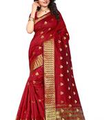 Red woven cotton silk saree with blouse