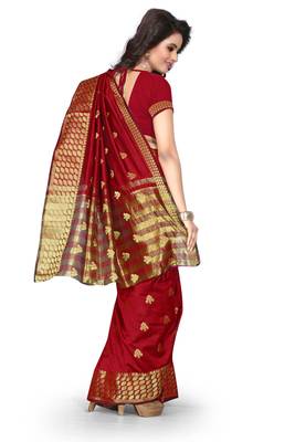 Red woven cotton silk saree with blouse 2